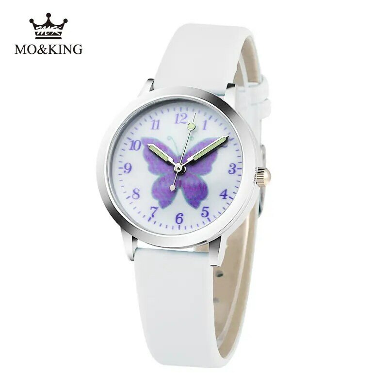 Reloj de pulsera con diseño de dibujos animados para niños, niñas y niños, pulsera de cuarzo con mariposa púrpura, regalo de Navidad