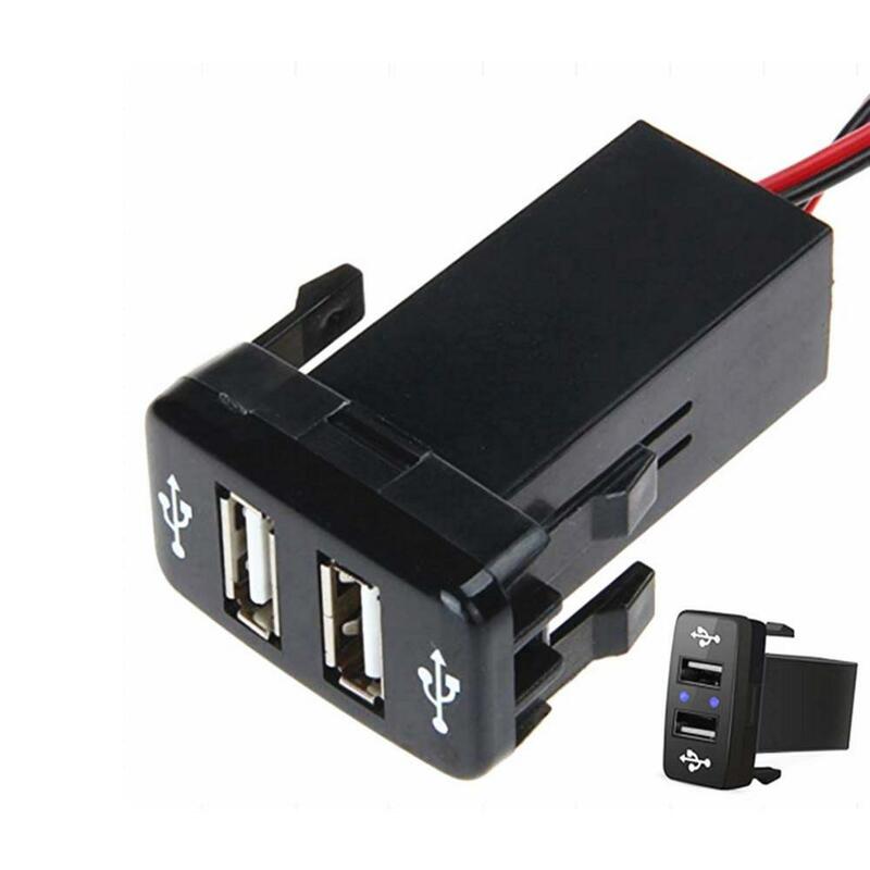 Cable cargador para coche, adaptador automático con voltímetro LED, enchufe de carga rápida, 2 puertos USB, 5V, 2.1A, para Toyota