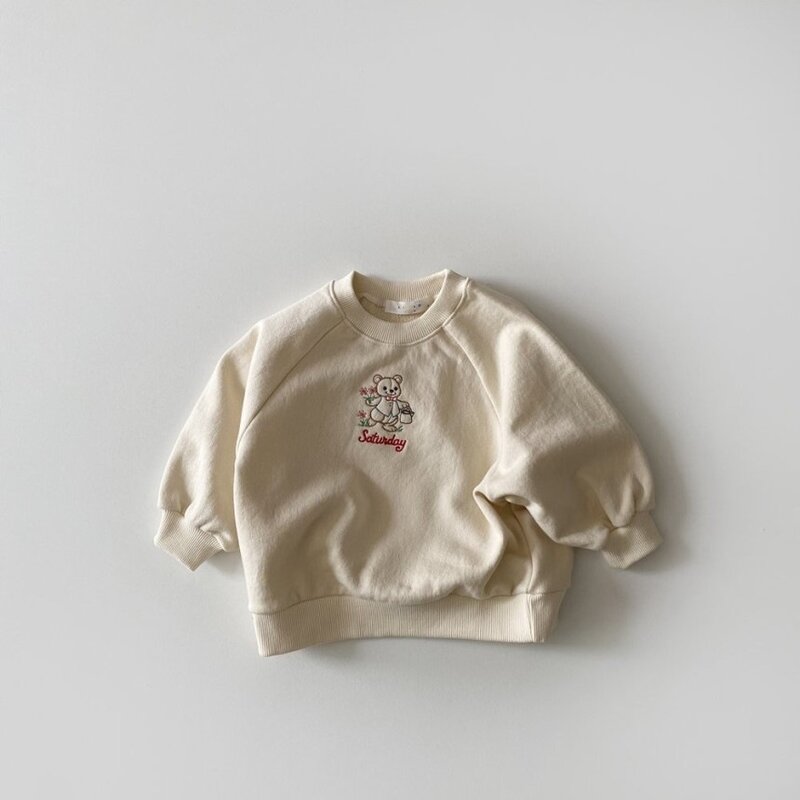 Yg Infant Embroidery Sweater Children's Cartoon Bear Off Shoulder Sweater 0-2 Years Old Children's Top
