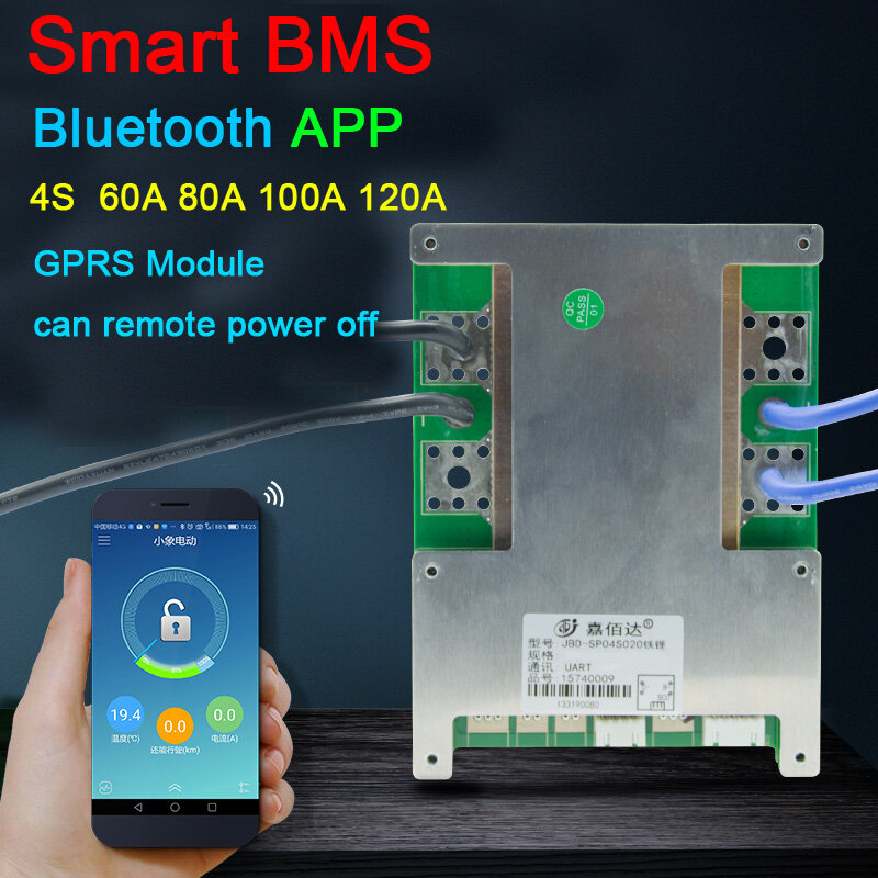DYKB-BMS inteligente 4S, placa de protección de litio LifePo4 de 12V, 60A, 80A, 100A, 120A, equilibrio de alta corriente, Bluetooth, aplicación, software GPRS