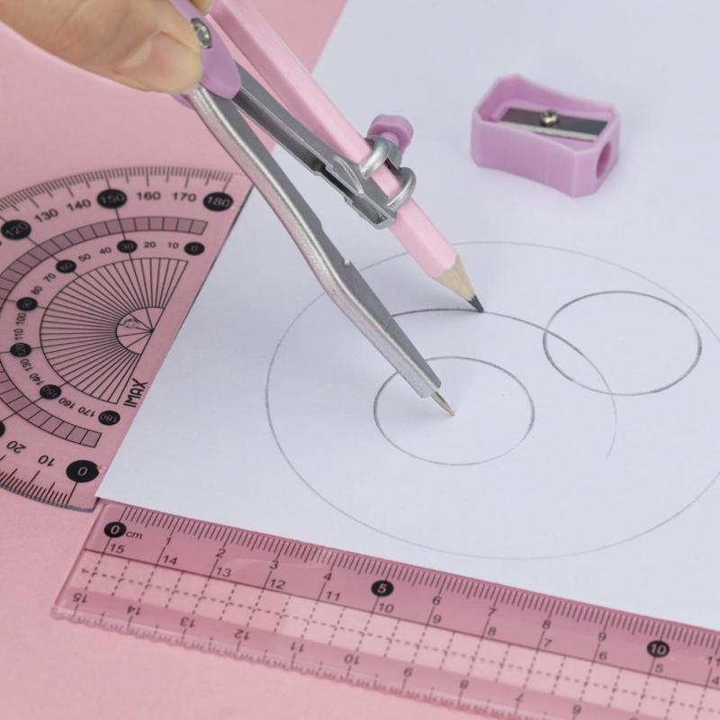 8 sztuk żelazne opakowania kompasy reguła papiernicze zestaw geometryczny dla studentów remis szkolne powrót do szkoły przez Kevin & sasa Crafts