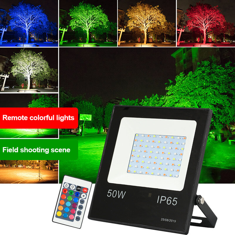Foco LED RGB de 220V, 10W, 30W, 50W, impermeable, con Control remoto para iluminación exterior