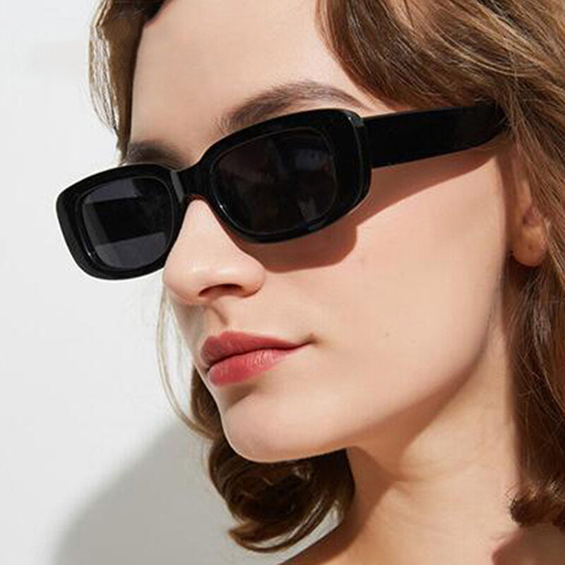 Retângulo de luxo óculos de sol feminino marca designer espelho quadrado óculos moda retro pequena moldura sol