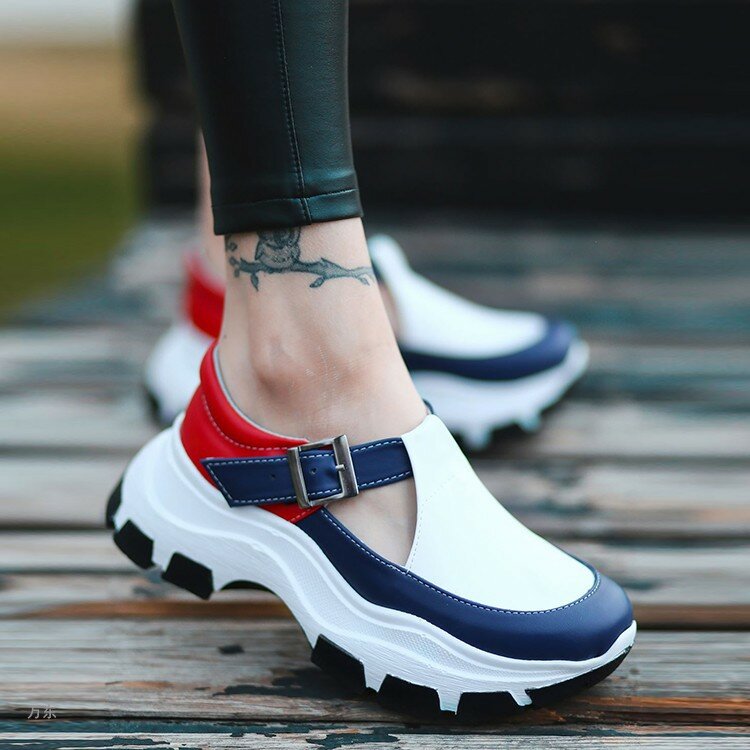 Seksowna na jesień platforma wygodne damskie trampki moda regulowane zapięcie mały biały buty kobiety zwiększają bieganie buty wulkanizowane
