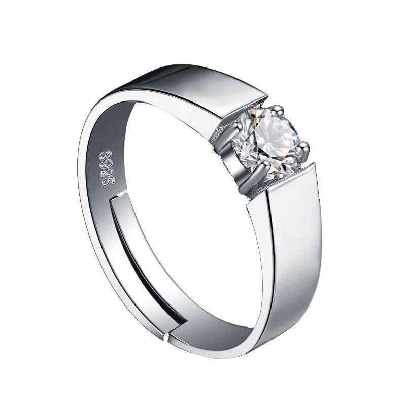 Sterling Silver Couple Ring Men and Women Opening Adjustment Diamond Diamond Ring Tide Men and Women Wedding Birthday Gift Ring
