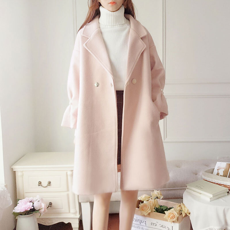 Kaszmirowy płaszcz płaszcz w stylu vintage Solid color jesienno-zimowa 2020 nowy elegancki płaszcz z wełny zimowe długie rękawy V Neck Coat Women 881F