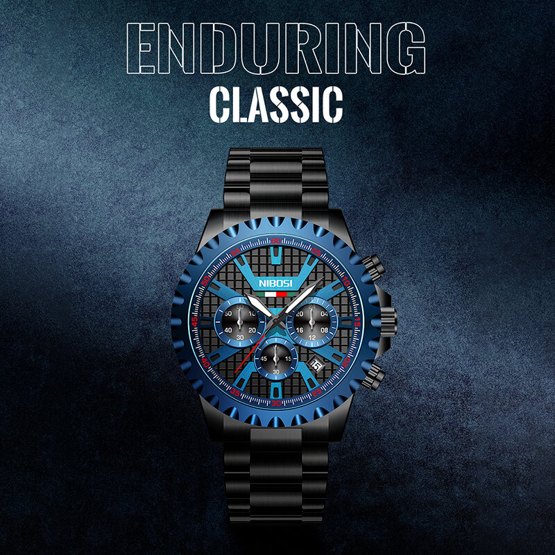 Nibosi relógio masculino de quartzo, novo relógio esportivo de marca luxuosa com cronógrafo e aço inoxidável, 2021