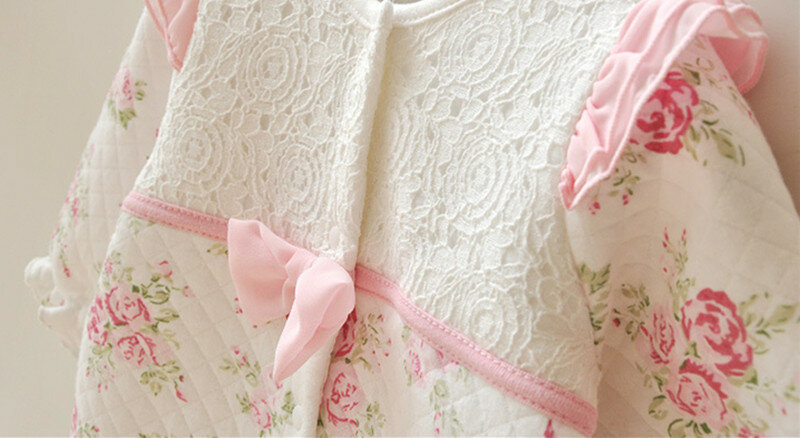 Inverno bebê recém-nascido roupas da menina engrossar floral princesa macacão conjuntos de roupas meninas bodysuit + chapéus