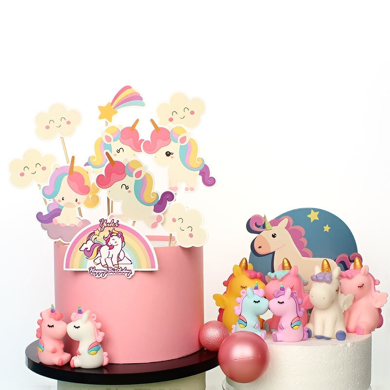 유니콘 생일 케이크 장식 도구 파티 일회용 식기 사진 소품 배경 유니콘 생일 풍선 파티 용품