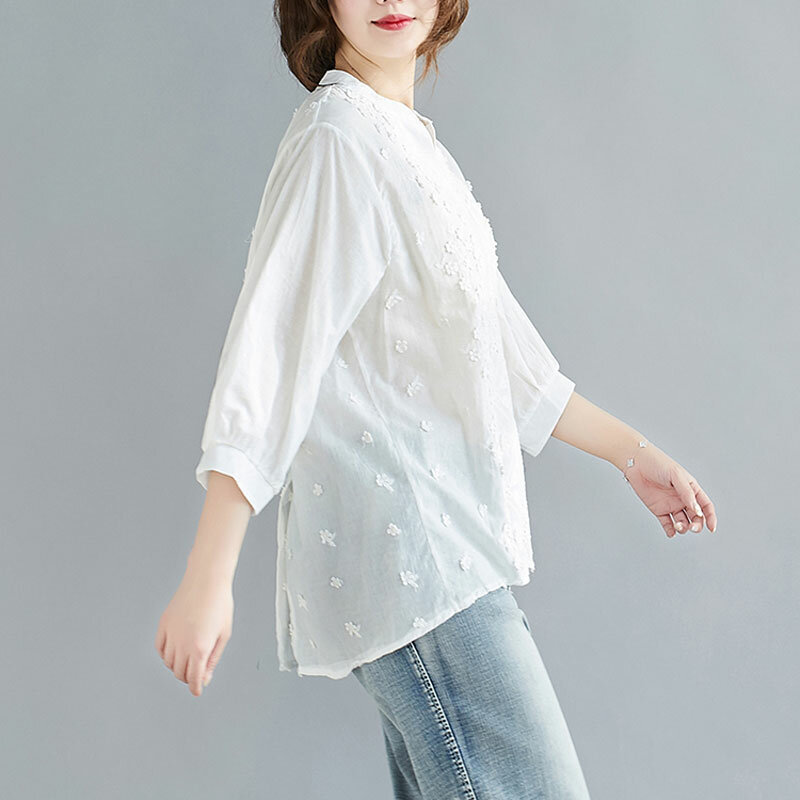 DIMANAF-Camiseta de estilo de encaje para mujer, blusa ahuecada con cuello en V, playera Sexy Vintage para mujer, Tops de flores 2021