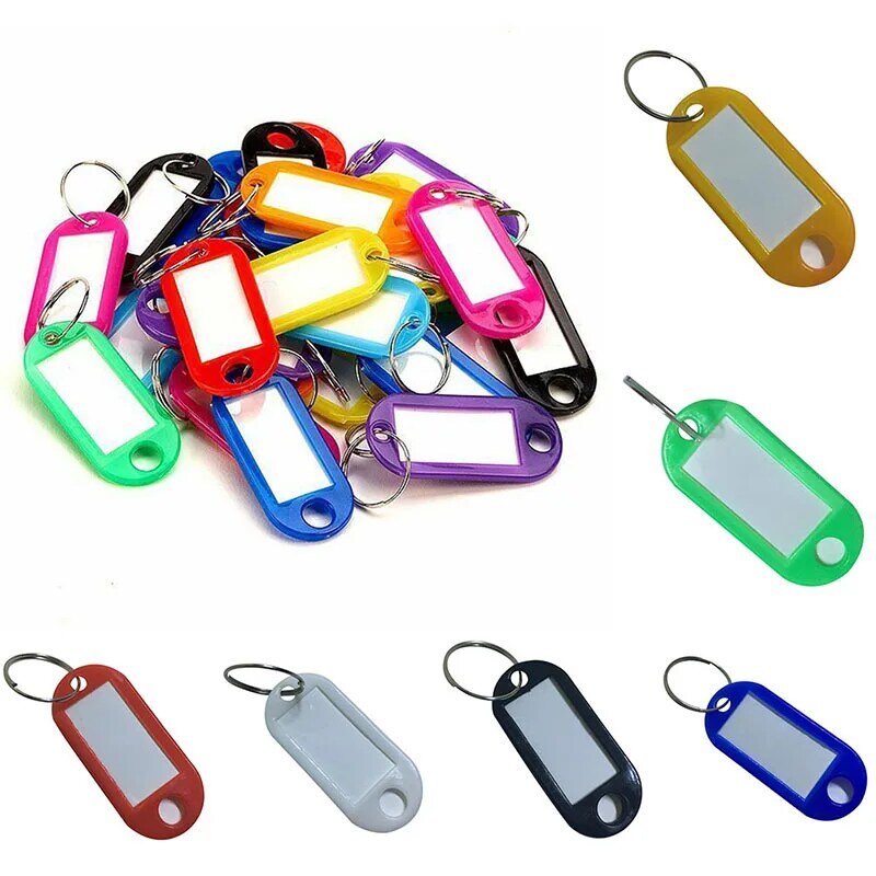 30 개/대 다채로운 플라스틱 키 Fobs 언어 ID 태그 레이블 키 링 이름 태그 분할 링 수하물 키 체인 키 링