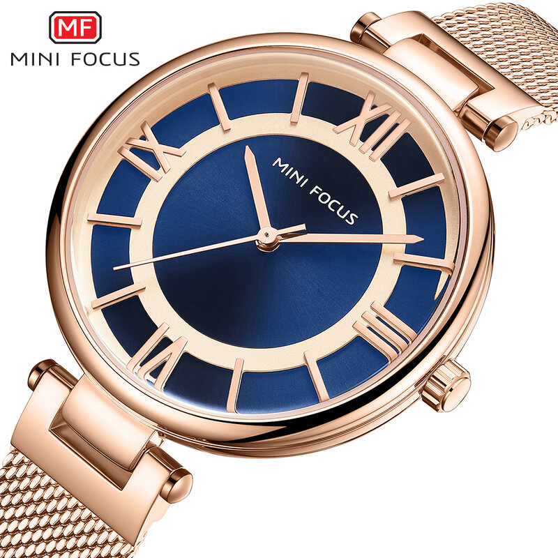 MINI FOCUS แฟชั่นนาฬิกาสำหรับผู้หญิงผู้หญิงสีโรสโกลด์นาฬิกายี่ห้อหรูหราสุภาพสตรีนาฬิกาคลาสสิก...