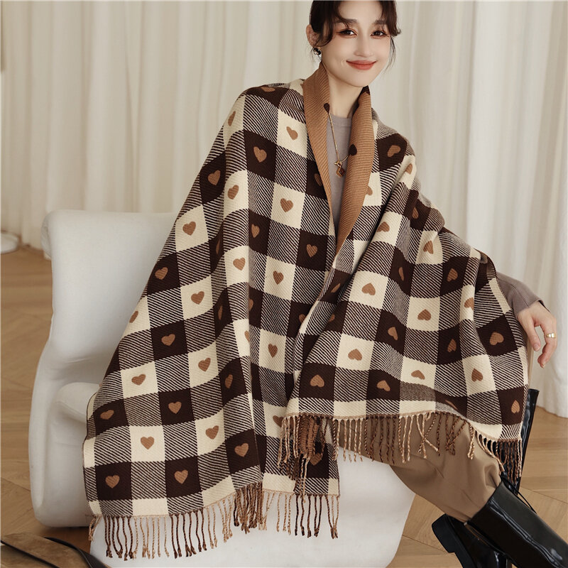 Inverno quente cashmere pashmina xales e envoltórios bufanda cobertor quente grosso quente tassel longo scarvesfashion xadrez cachecol