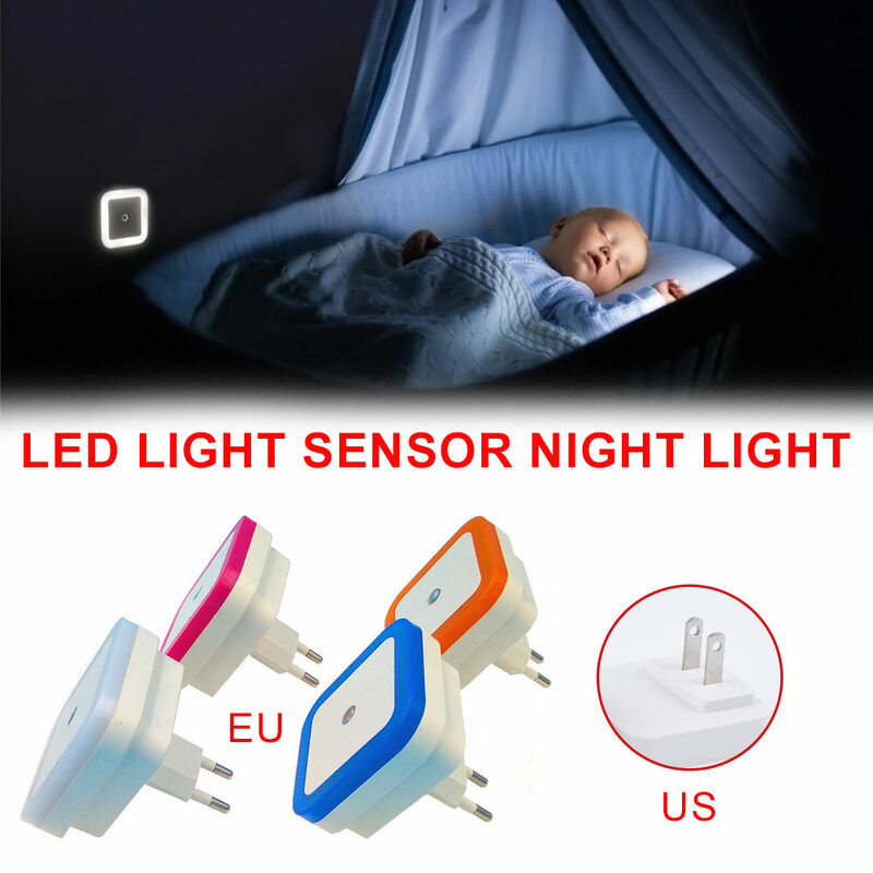 무선 센서 LED 야간 조명 EU US 플러그 미니 스퀘어 야간 조명 아기 어린이 거실 침실 복도 조명 램프