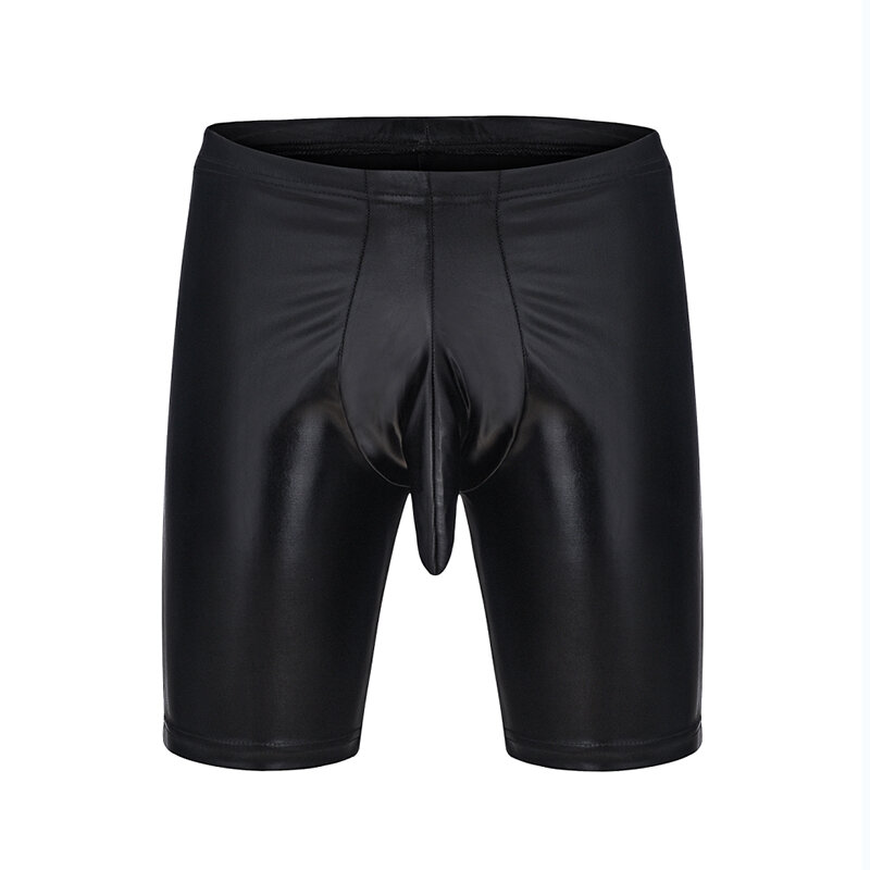Sexy Men long legging patent leather shine  Underwear  shaft erect erotic man gay sissy black  boxer shorts