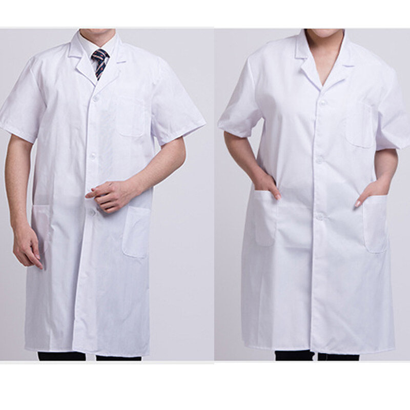 Летнее белое лабораторное пальто унисекс с коротким рукавом и карманами, Униформа, рабочая одежда, магазин докторских одежда для медсестер ...
