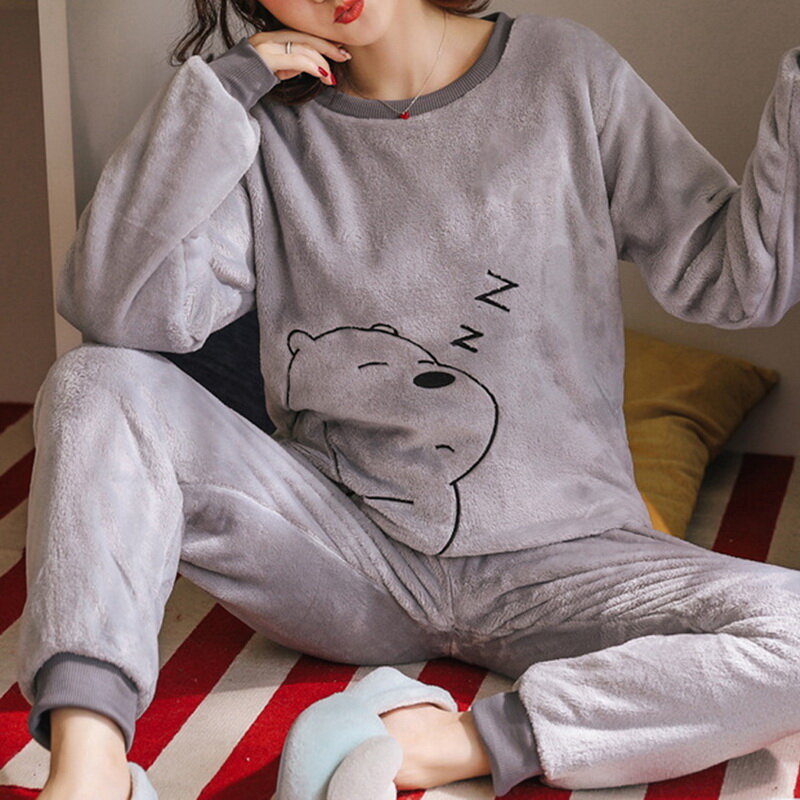 Duas peças conjunto de pijamas de salão de duas peças conjunto de salão loungewear feminino confortável homewear sleepwear meninas inverno