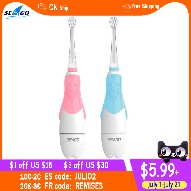 Seago-子供用電動歯ブラシ,2分,タイマー,LEDカラー,防水,赤ちゃんへのギフト