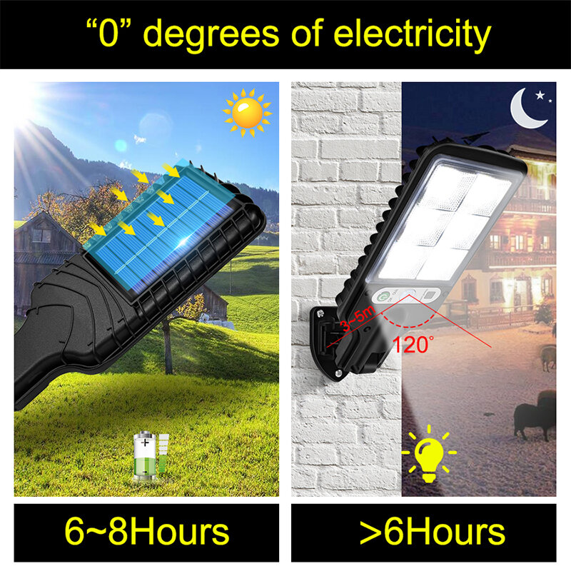 Iluminación de seguridad con Sensor de movimiento para exteriores, farolas solares impermeables para jardín, Patio, camino, Patio, lámpara con 3 modos de luz