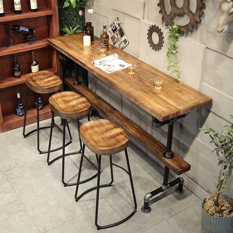 Stół na wysokiej stopce, Nordic z litego drewna na ścianie, prosty Bar, stół i krzesło, balkon rodzinny, spersonalizowany Bar,