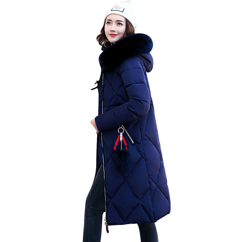 5XL Mantel Panjang Musim Dingin Wanita Atasan Hangat Ukuran Plus 2019 Jaket Katun Tebal Leher Bulu Kasual Jaket Mantel Korea