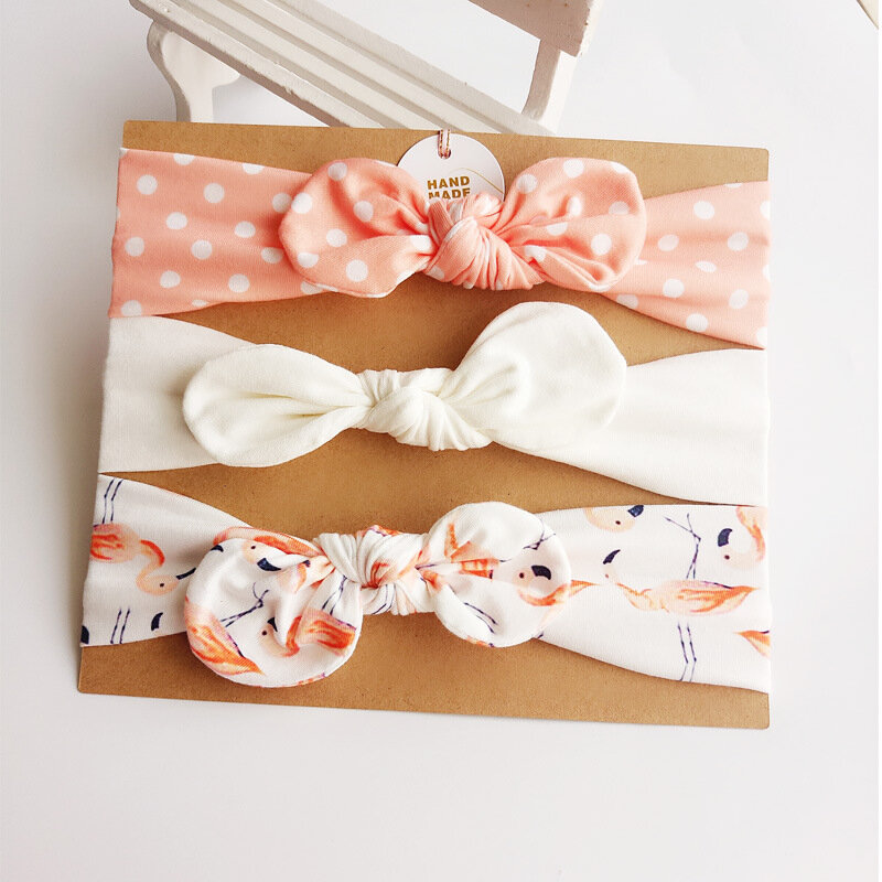 Diadema con orejas de conejo para bebé recién nacido, lazo de flor, banda elástica, diademas para niña, turbante, conjunto de accesorios para el cabello, 3 uds.