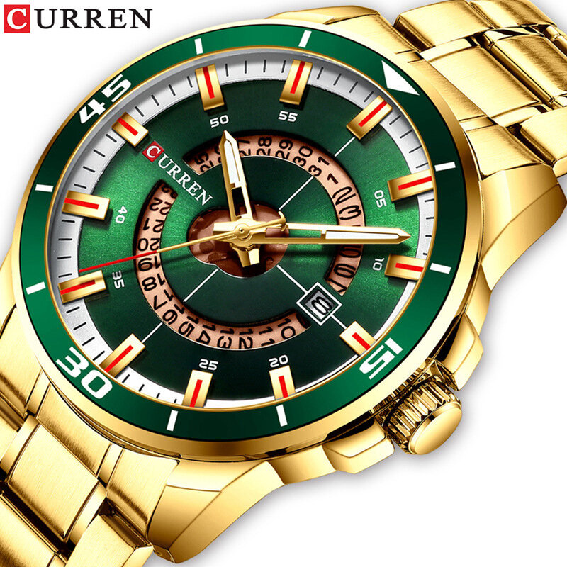 CURREN-Reloj de pulsera de acero inoxidable para hombre, cronógrafo de cuarzo, resistente al agua, luminoso, con calendario