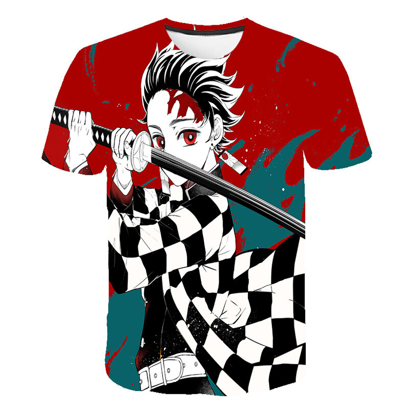 Camisetas estampadas de Demon Slayer, camiseta Harajuku de gran tamaño, camiseta de Kimetsu No Yaiba, camiseta divertida de manga corta de Anime