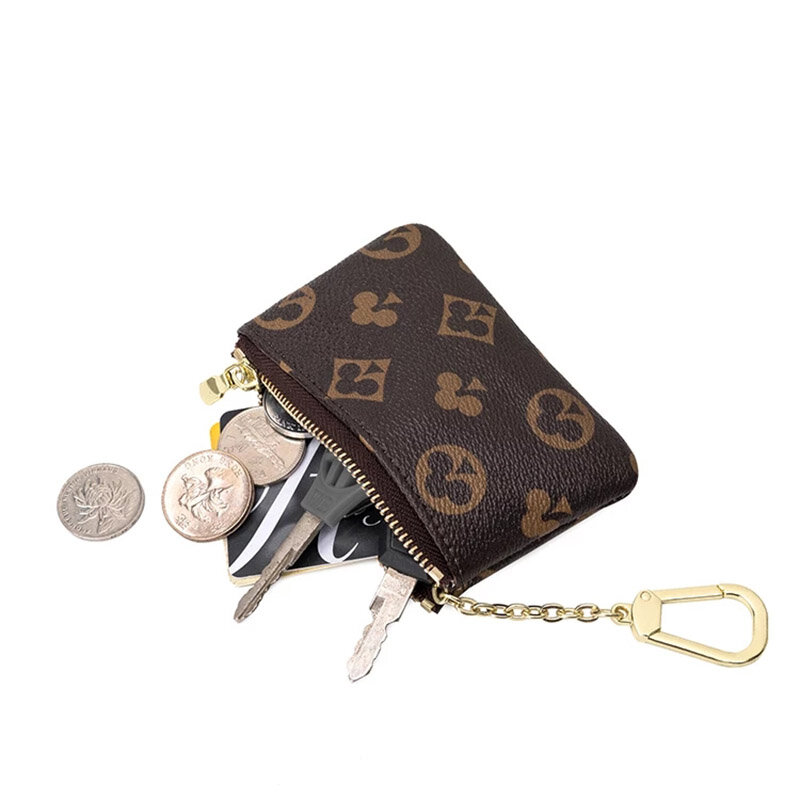 クラシックな女性用財布,ジッパー付きの小さな革の財布,ユニセックスブランドのキーホルダー