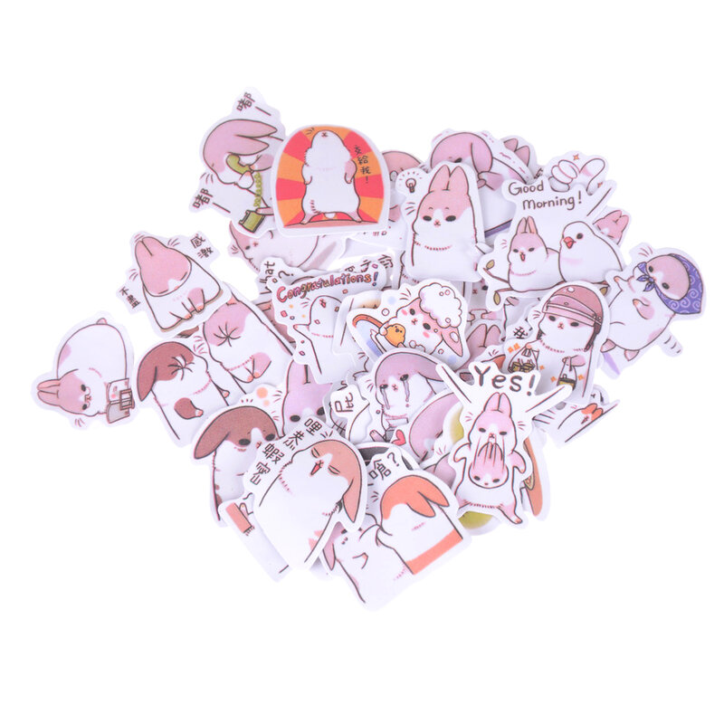40pcs/pack Kawaii Chubby Rabbit Series Pet Sticker Pack Deco Packing Stickers School Office Supplies