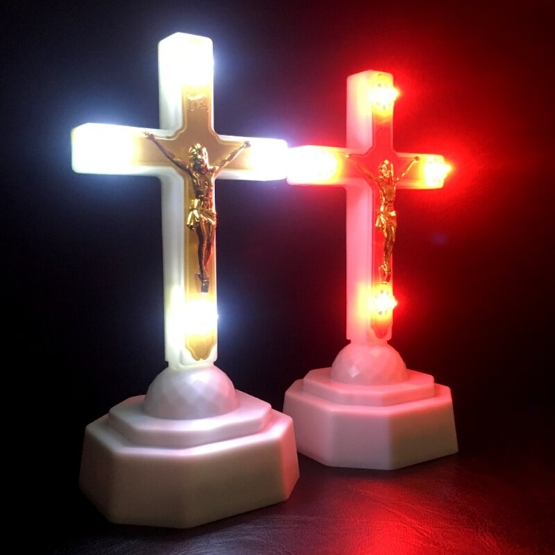 LED Light jezusem chrystusem Lcon krzyż domu kościół modlić ozdoby kościół pamiątki 11UA