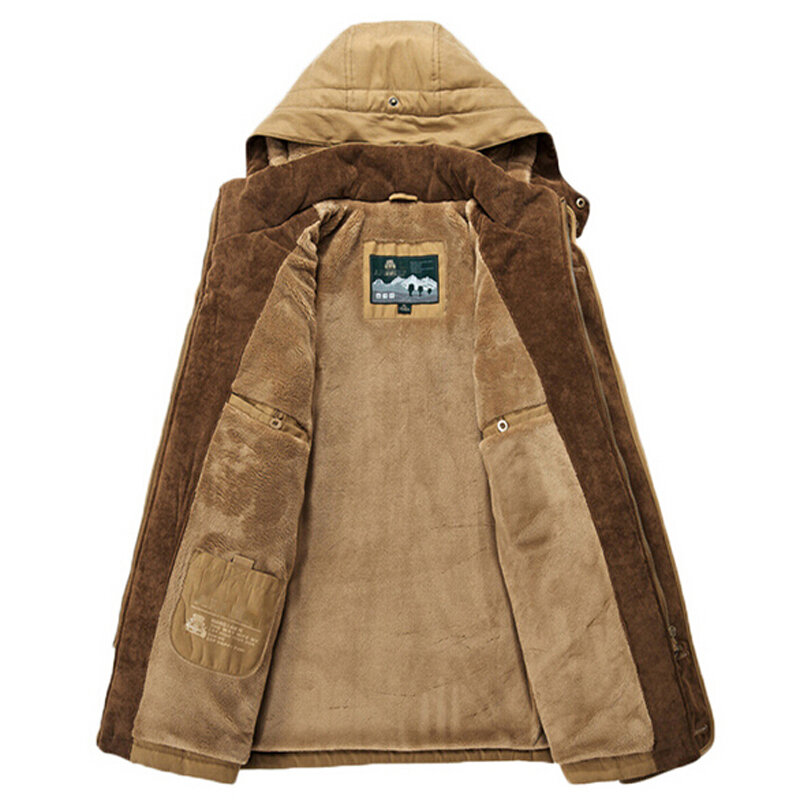 Nouvelle veste d'hiver, Parka coupe-vent à capuche de couleur unie avec fermeture éclair et coupe ample en velours et en coton chaud pour hommes