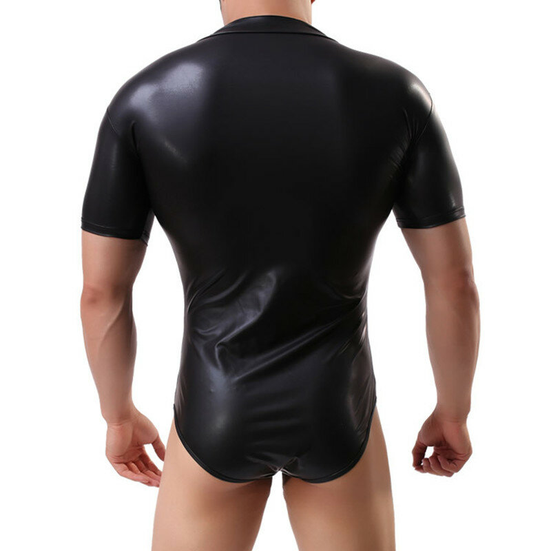 Maglietta da uomo Sexy Siamese intimo stretto cerniera in pelle Bodybuilding body uomo maglietta Gay Nightclub Performance