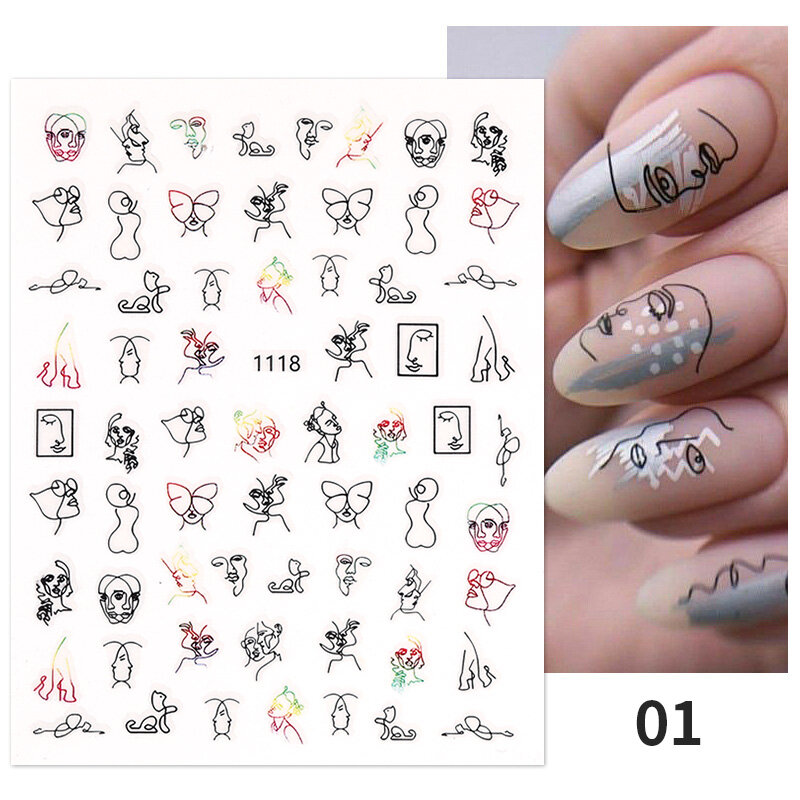 Imagen de Graffiti de mujer, pegatinas de uñas abstractas de diseño de cara, manicura, decoración de uñas, pegatinas de agua, decoración DIY, 1 pieza
