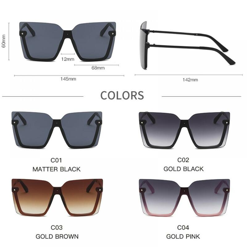 Óculos de sol metade sem aro grande, óculos escuro em metal gradiente marrom para mulheres e homens uv400