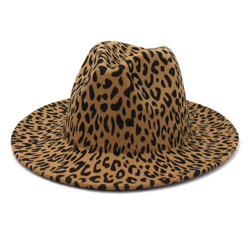 QBHAT 2021 Topi Leopard Merah Bawah Fedora Wanita Wol Merasa Topi Wanita Pria Pesta Trilby Jazz Topi Gereja Patchwork panama Topi