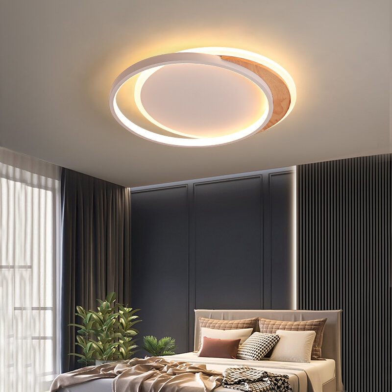 북유럽 천장 램프 Led 심플 모던 침실 램프 나무 알루미늄 홈 크리에이티브 서재 조명 원형 사각형 초박형 램프