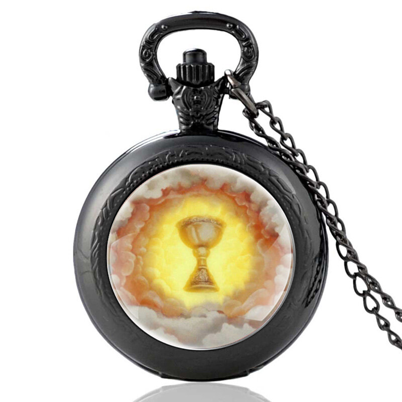Винтажные кварцевые карманные часы Holy Grail, бронзовые ретро-часы для мужчин и женщин, кулон, ожерелье, ювелирные изделия, подарки