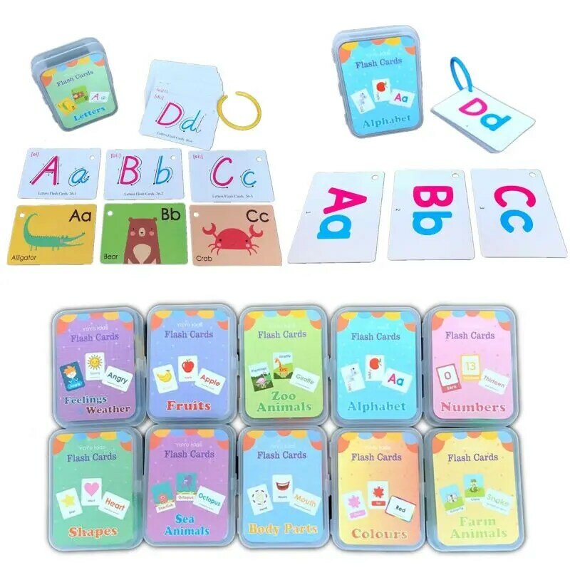  Baby English Learning Word Card Pocket Flash Cards Preschool Montessori Educational Toys Letters Alphabet ABC Numbers For