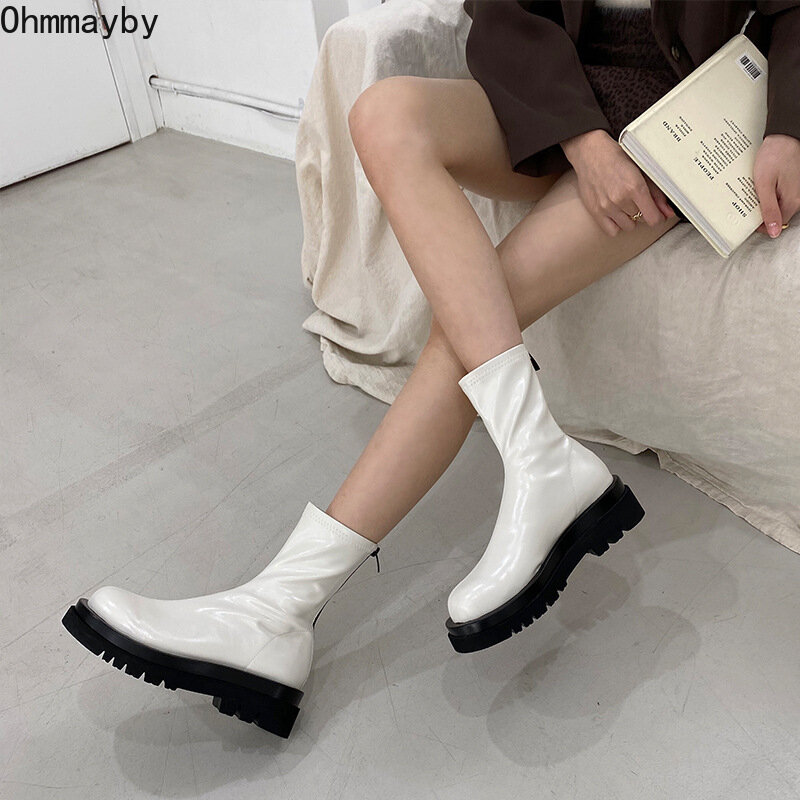 2021 kobiet botki platformy mody ciepłe grube obcasy zimowe czarne buty damskie Casua antypoślizgowe krótkie buty damskie buty rozmiar