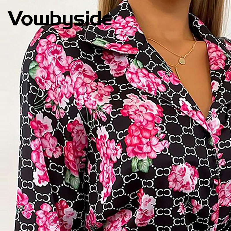 Camisa casual feminina estampa floral manga comprida