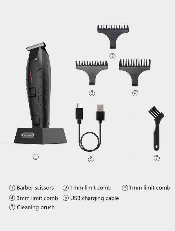 Aparador de cabelo profissional, cortador de cabelo elétrico para homens, sem fio, máquina de barbeiro