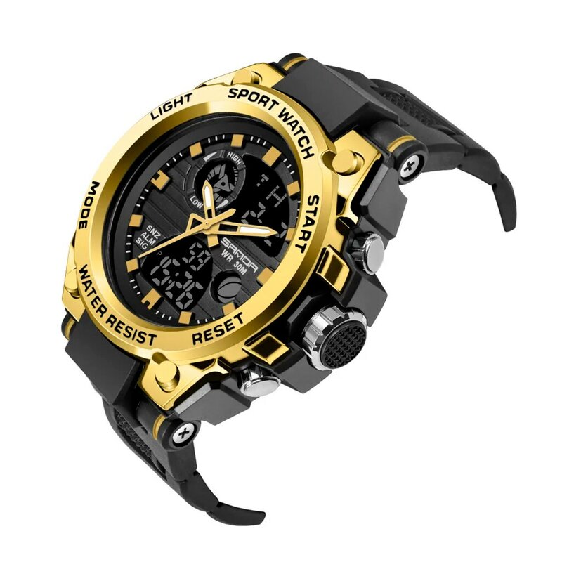Sanda relógio esportivo masculino de luxo, relógio analógico digital eletrônico de led com display duplo, relógio de pulso eletrônico