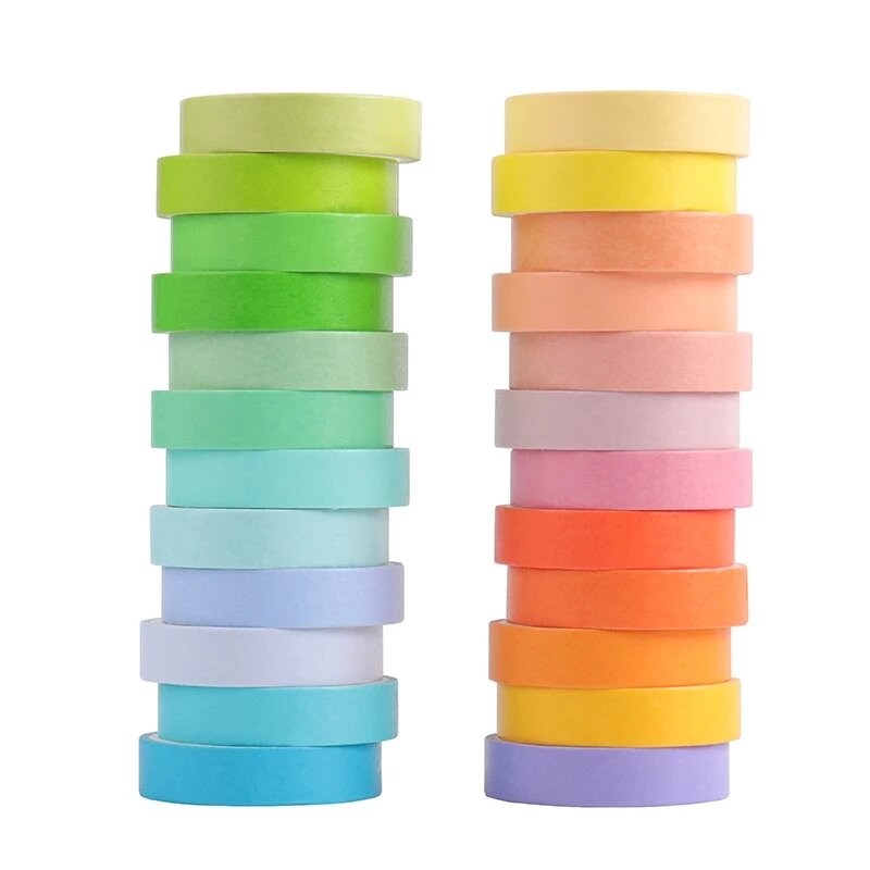 Washi Tape-conjunto básico de 24 colores para álbum de recortes, cinta adhesiva decorativa de arcoíris, papelería para diario, 24 Uds./lote