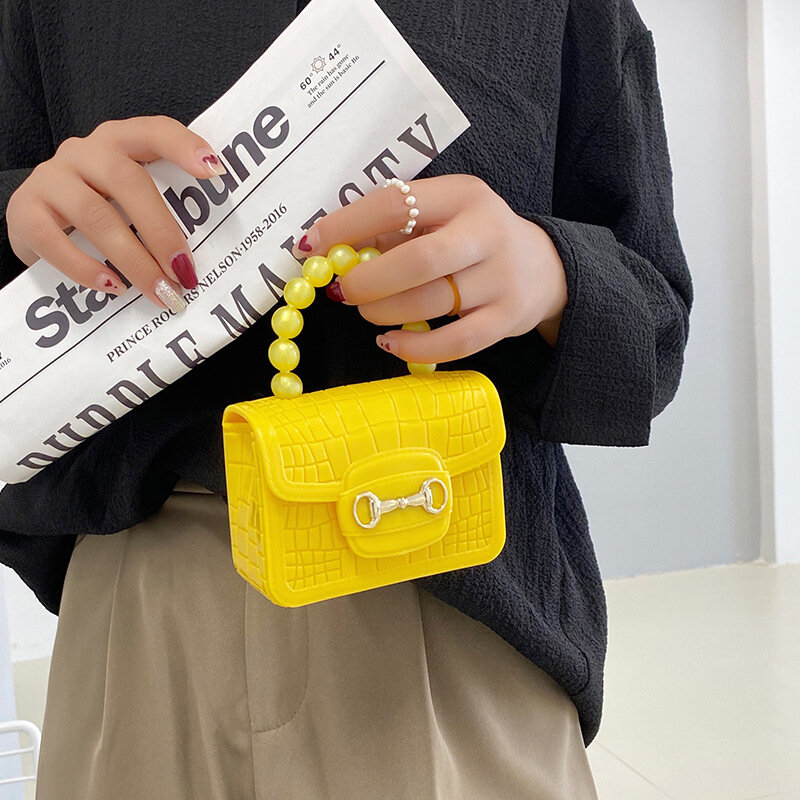 Mini bolso cruzado de PVC para chica, monedero con patrón de cocodrilo y perlas, de plástico, con cadena pequeña, venta al por mayor