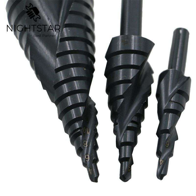 3Pcs HSS Spiral Grooved Stepped Drills 4-12mm 4-20mm 4-32mm Hex Shank Nitriding Black Conical Cone Power Drill Professional