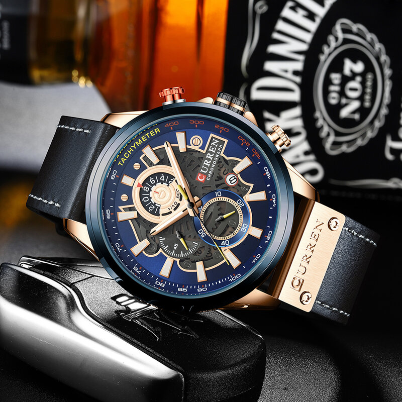 Nowe męskie zegarki marka Sport CURREN kreatywna moda chronograf kwarcowy skórzany pasek do zegarka Lumious Hands wodoodporny zegar