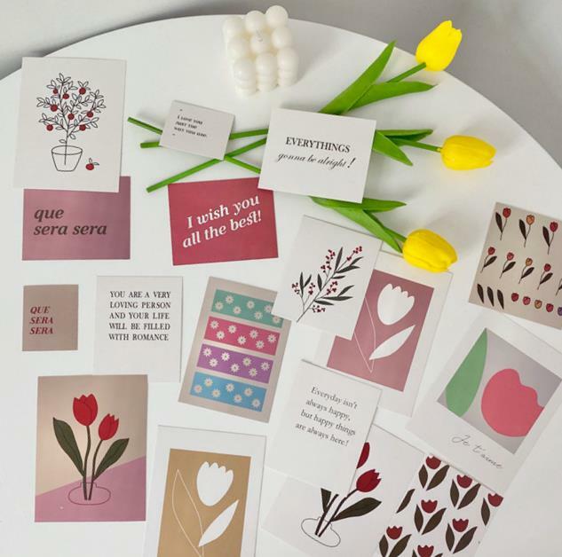 17 hojas/paquete Simple flores decoración tarjeta postales de arte etiqueta adhesiva para pared coreana utilería fotográfica Fondo papelería