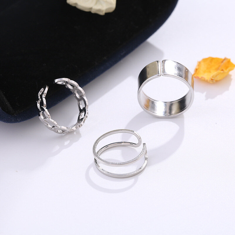 Hiphop/Rock Metal Geometrie Circulaire Punk Ringen Set Opening Wijsvinger Accessoires Gesp Joint Staart Ring Voor Vrouwen Sieraden