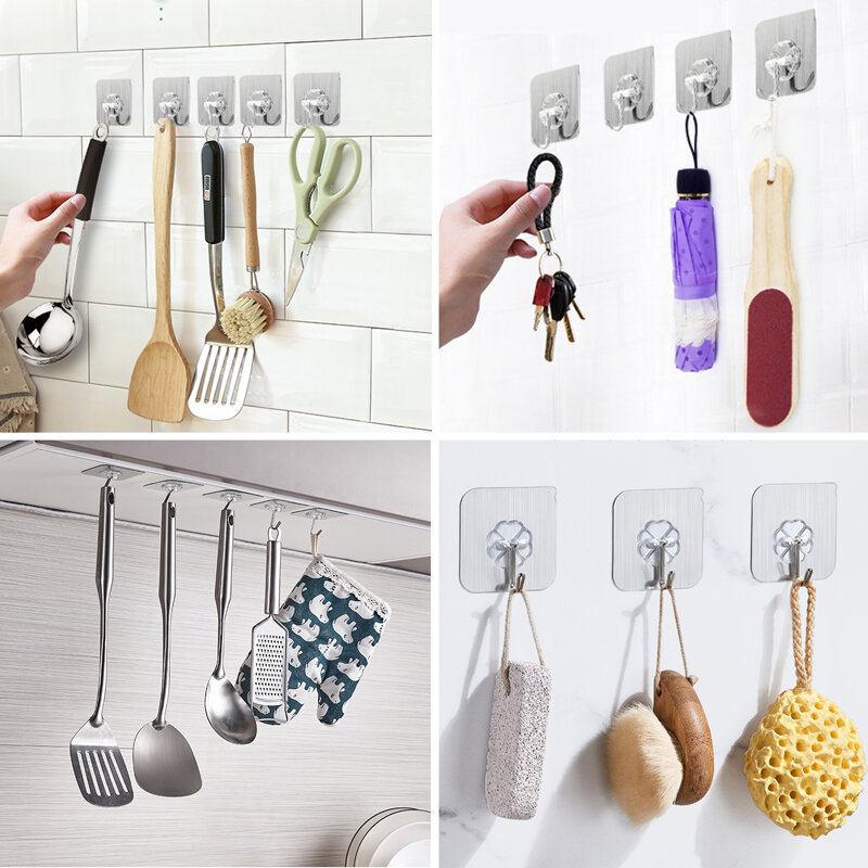 20Pcs Transparent Wall Hook Strong Self Adhesive Door Wall Hangers Hooks Suction Heavy Load Rack Cup Sucker for Kitchen Bathroom